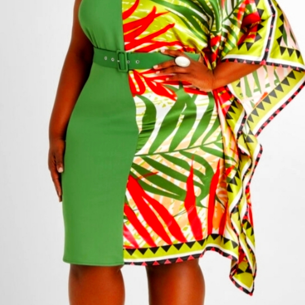 Belted Scarf One Shoulder Dress